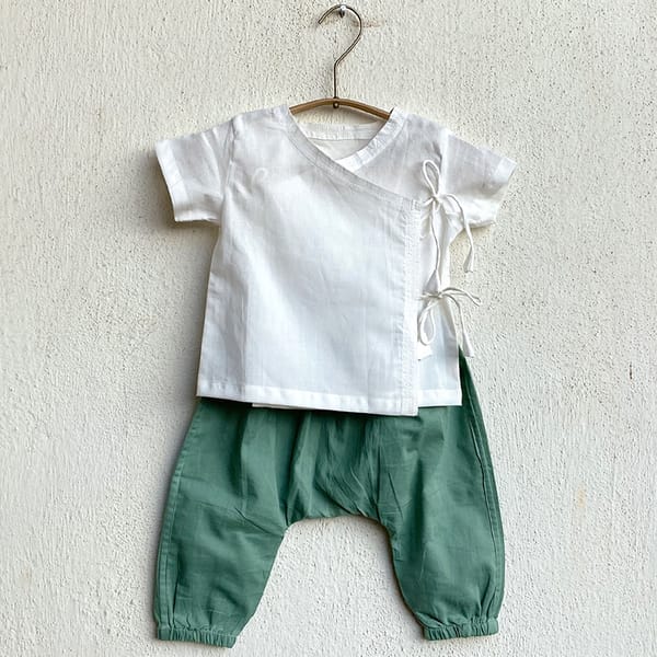 Essential White Angrakha + Mint Pants