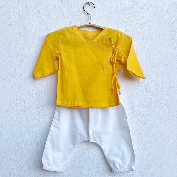 Yellow Angrakha  + White Pants