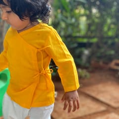 Yellow Angrakha  + White Pants