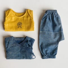 Zoo Bag - Yellow Jhabla & Indigo Check Angrakha + Pants