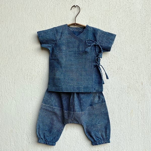 Indigo Check Angrakha + Matching Pants