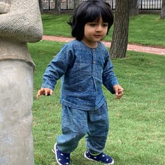 Indigo Check Kurta + Matching Pants