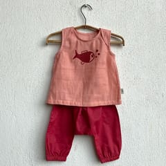 Koi Peach Jhabla + Red Pants