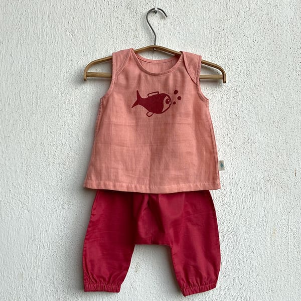 Koi Peach Jhabla + Red Pants