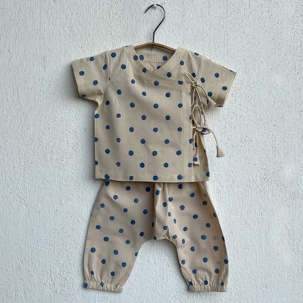 Indigo Beige Polka Angrakha + Polka Pants