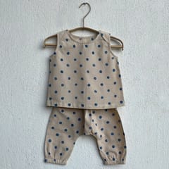 Indigo Beige Polka Jhabla + Polka Pants