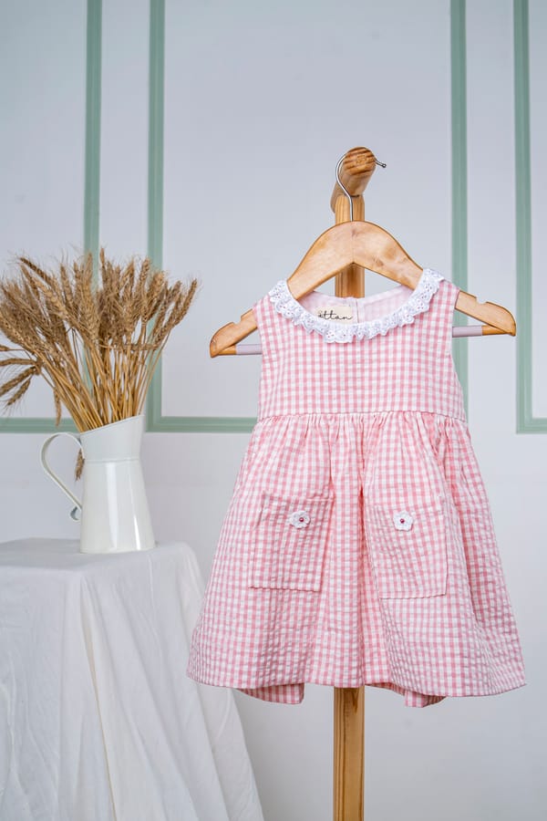 Seersucker Cotton Raspberry Dress