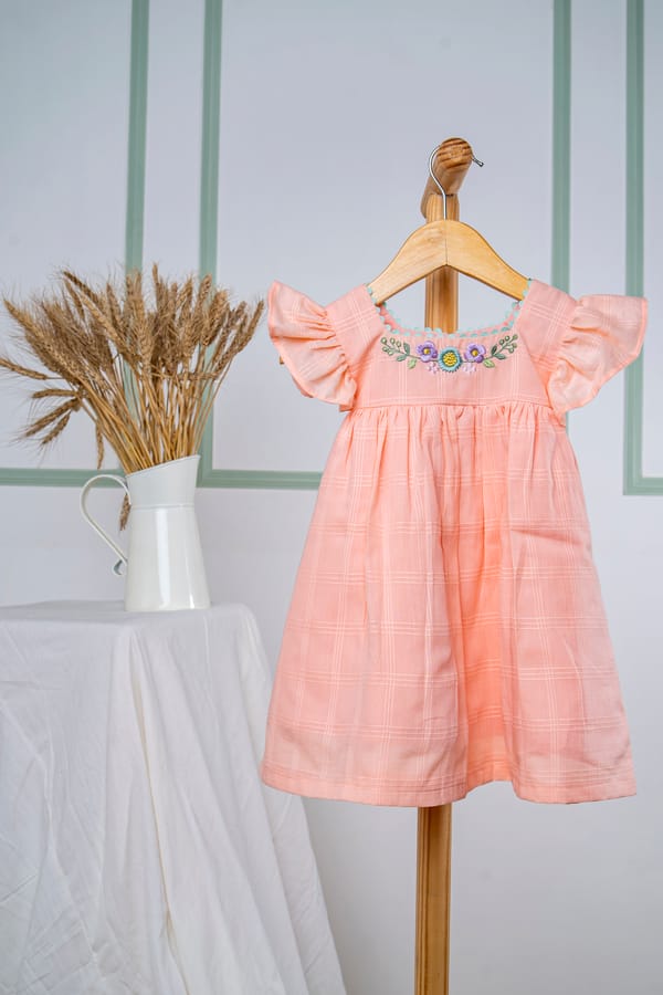 Peachy Peach Flower Embroidered Dress