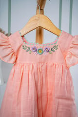 Peachy Peach Flower Embroidered Dress