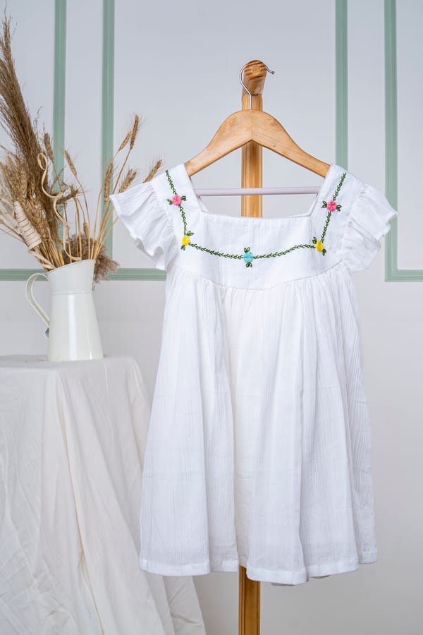 White Rose Hand Embroidered Dress