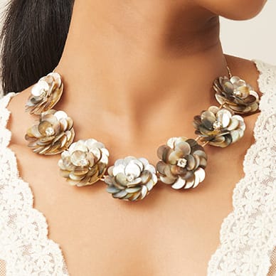 Gold Floral Mother of Pearl Necklace
