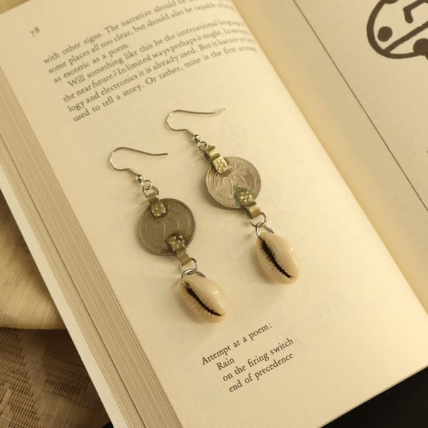 Repurposed Coin & Cowry Shell Danglers