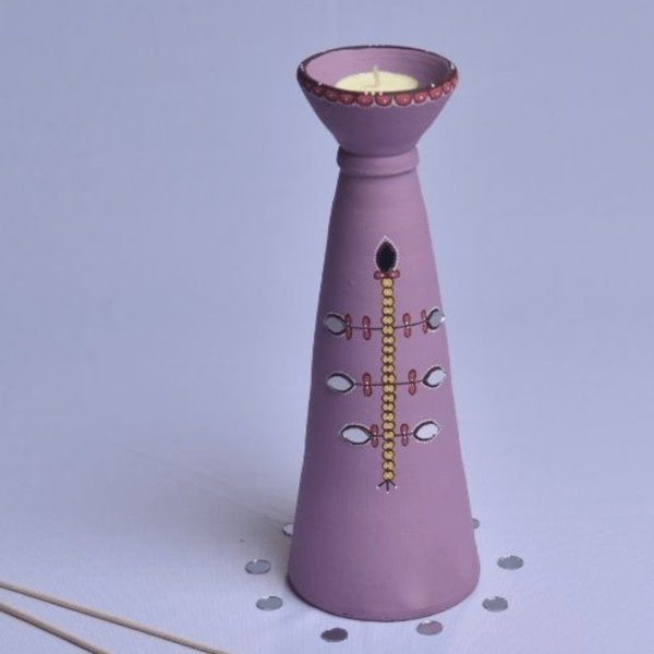 Terracotta Purple Long Diya