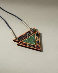 Green Upcycled Fabric and Repurposed Wood Triangular Necklace