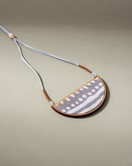 Grey Line Repurposed Fabric and Wood Semi Circle Adjustable Pendant