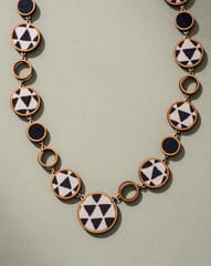 Reversible 2-In-1 Blue Black Repurposed Fabric and Wood Necklace