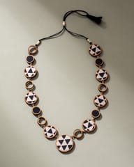 Reversible 2-In-1 Pink Black Repurposed Fabric and Wood Necklace