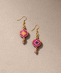 Pink Festive Upcycled Fabric & Repurposed Wood Earrings