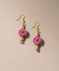 Pink Festive Upcycled Fabric & Repurposed Wood Earrings