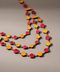 Red Mustard  Festive Upcycled Fabric and Repurposed Wood Elaborate Necklace