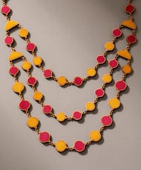 Red Mustard  Festive Upcycled Fabric and Repurposed Wood Elaborate Necklace