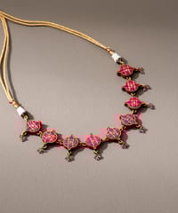 Pink Festive Upcycled Fabric & Repurposed Wood Choker