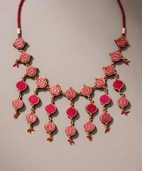 Red and Gold Festive Multi Layered Upcycled Fabric & Repurposed Wood Necklace