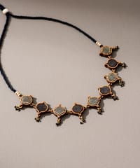 Black Festive Upcycled Fabric & Repurposed Wood Choker Necklace