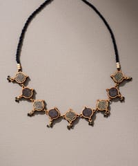 Black Festive Upcycled Fabric & Repurposed Wood Choker Necklace