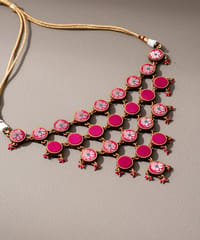 Pink Pure Banarasi Upcycled Fabric & Repurposed Wood Adjustable Statement Necklace