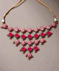 Pink Pure Banarasi Upcycled Fabric & Repurposed Wood Adjustable Statement Necklace