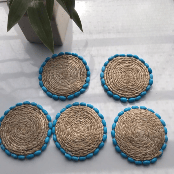 Banana Fibre Coasters Blue