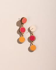Red Orange Festive Upcycled Fabric and Repurposed Wood Round Earrings