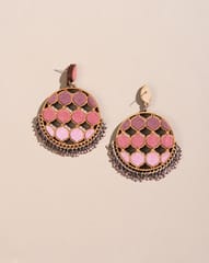 Shades of Pink Upcycled Fabric and Repurposed Wood Statement Earrings