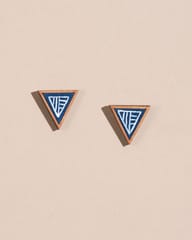 Hand Painted Blue Two Look in One Upcycled Fabric and Repurposed Wood Triangle Earring