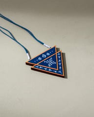 Hand Painted Blue Upcycled Fabric and Repurposed Wood Triangular Necklace