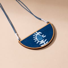 Indigo Upcycled Fabric and Repurposed Wood Semi Circle Necklace