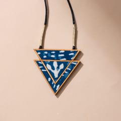 Indigo Upcycled Fabric and Repurposed Wood Triangular Necklace