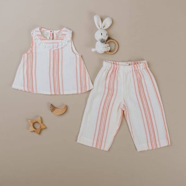 Girls Off White Sea Shell Stripes Co Ord Set