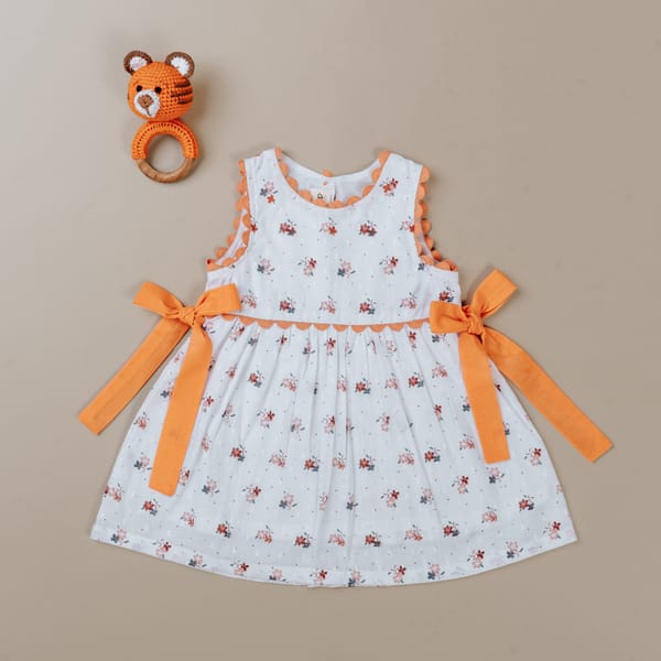 Girls Peach Sleeveless Cotton Blossom Dress