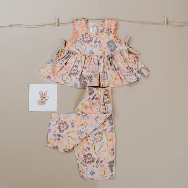 Girls Floral Sleeveless Top & Flowing Trousers Co-ord Set